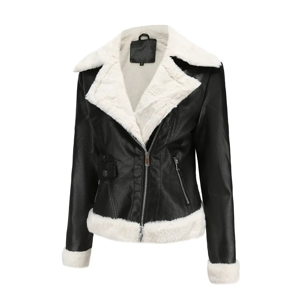 Autumn and winter fleece leather women's warm long-sleeved lapel coat jacket nowadaysfashion