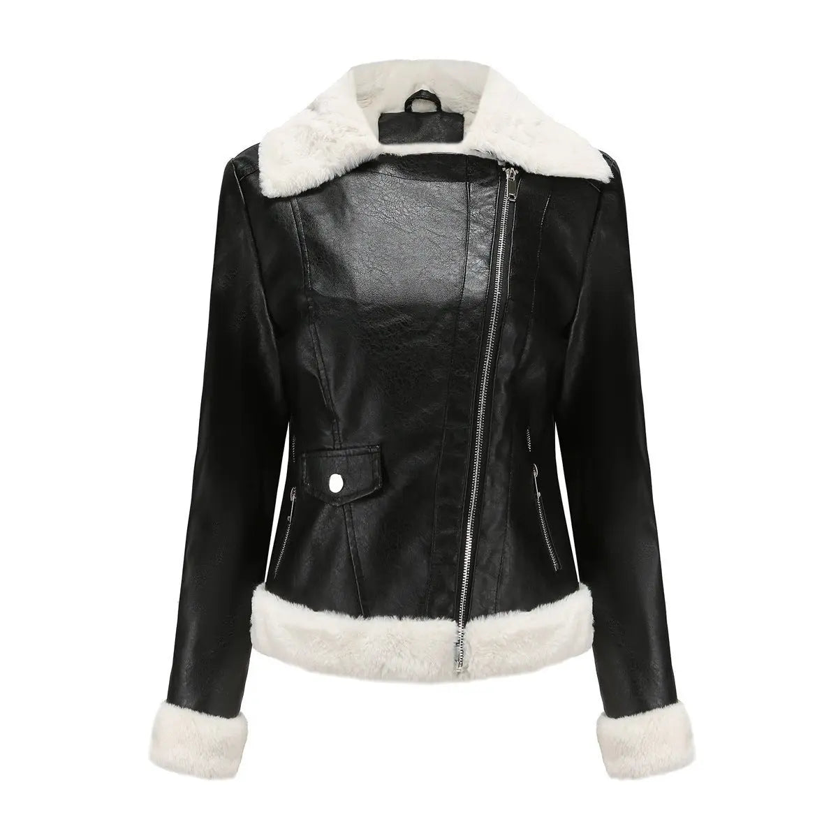 Autumn and winter fleece leather women's warm long-sleeved lapel coat jacket - Blade & Thread
