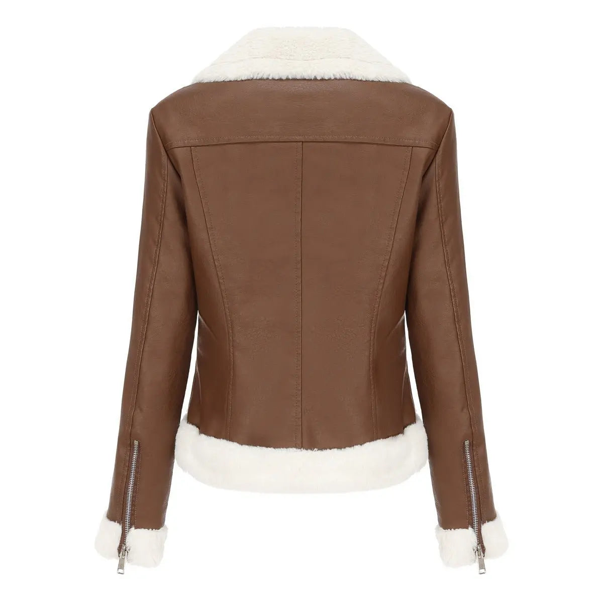 Autumn and winter fleece leather women's warm long-sleeved lapel coat jacket - Blade & Thread