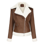 Autumn and winter fleece leather women's warm long-sleeved lapel coat jacket nowadaysfashion