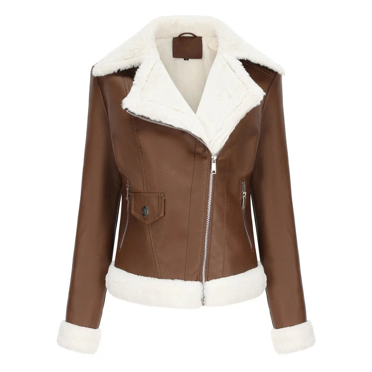 Autumn and winter fleece leather women's warm long-sleeved lapel coat jacket - Blade & Thread