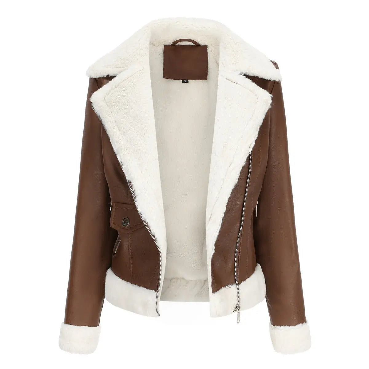 Autumn and winter fleece leather women's warm long-sleeved lapel coat jacket - Blade & Thread