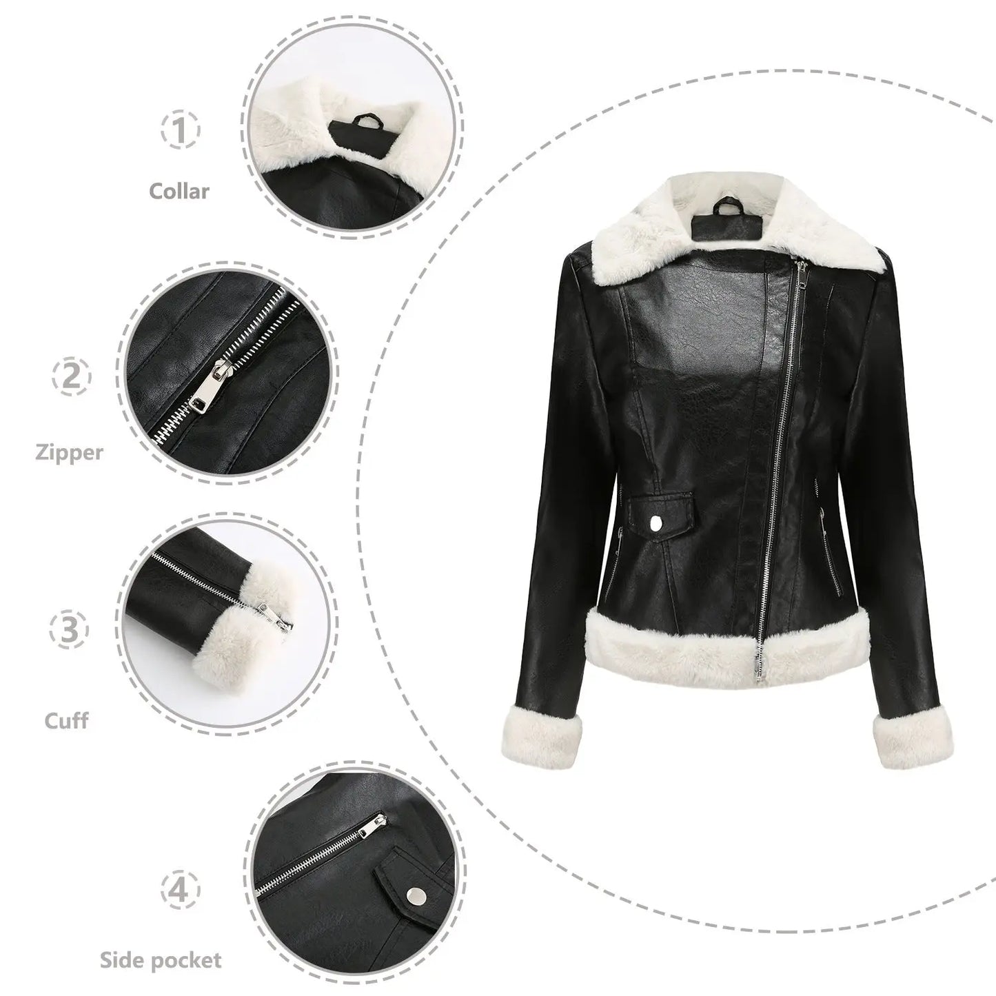 Autumn and winter fleece leather women's warm long-sleeved lapel coat jacket - Blade & Thread