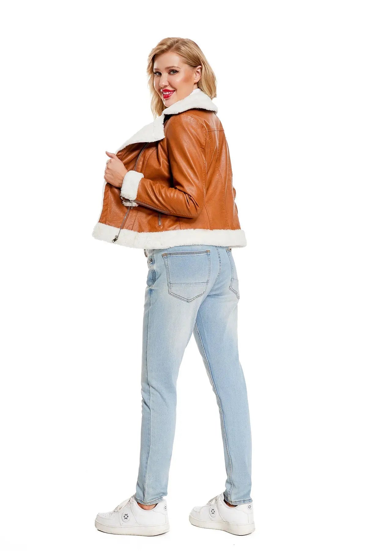 Autumn and winter fleece leather women's warm long-sleeved lapel coat jacket nowadaysfashion