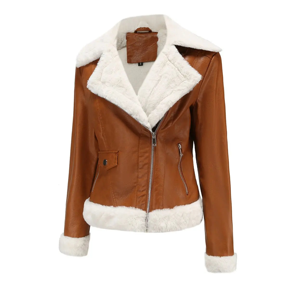 Autumn and winter fleece leather women's warm long-sleeved lapel coat jacket - Blade & Thread