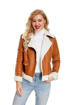 Autumn and winter fleece leather women's warm long-sleeved lapel coat jacket nowadaysfashion