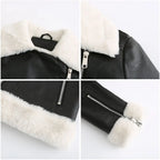 Autumn and winter fleece leather women's warm long-sleeved lapel coat jacket nowadaysfashion