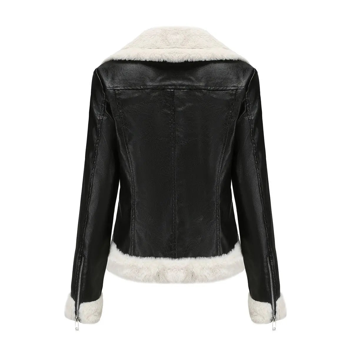 Autumn and winter fleece leather women's warm long-sleeved lapel coat jacket - Blade & Thread