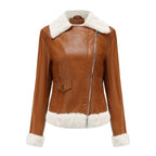 Autumn and winter fleece leather women's warm long-sleeved lapel coat jacket nowadaysfashion