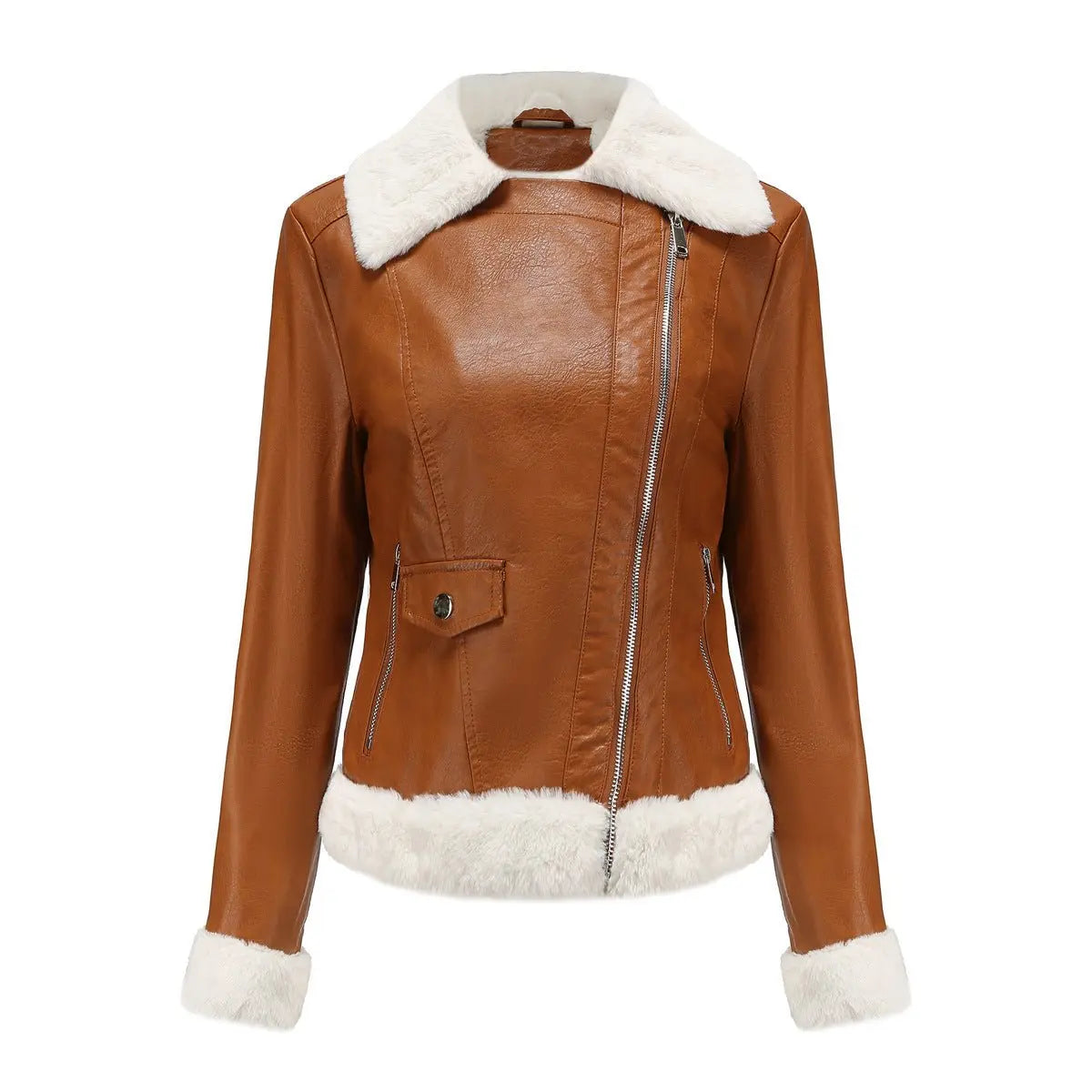 Autumn and winter fleece leather women's warm long-sleeved lapel coat jacket nowadaysfashion