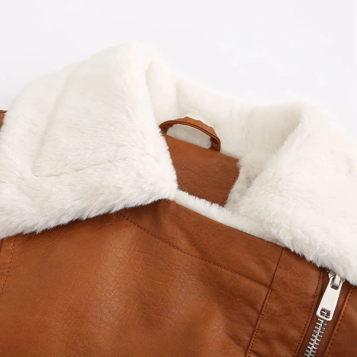 Autumn and winter fleece leather women's warm long-sleeved lapel coat jacket - Blade & Thread