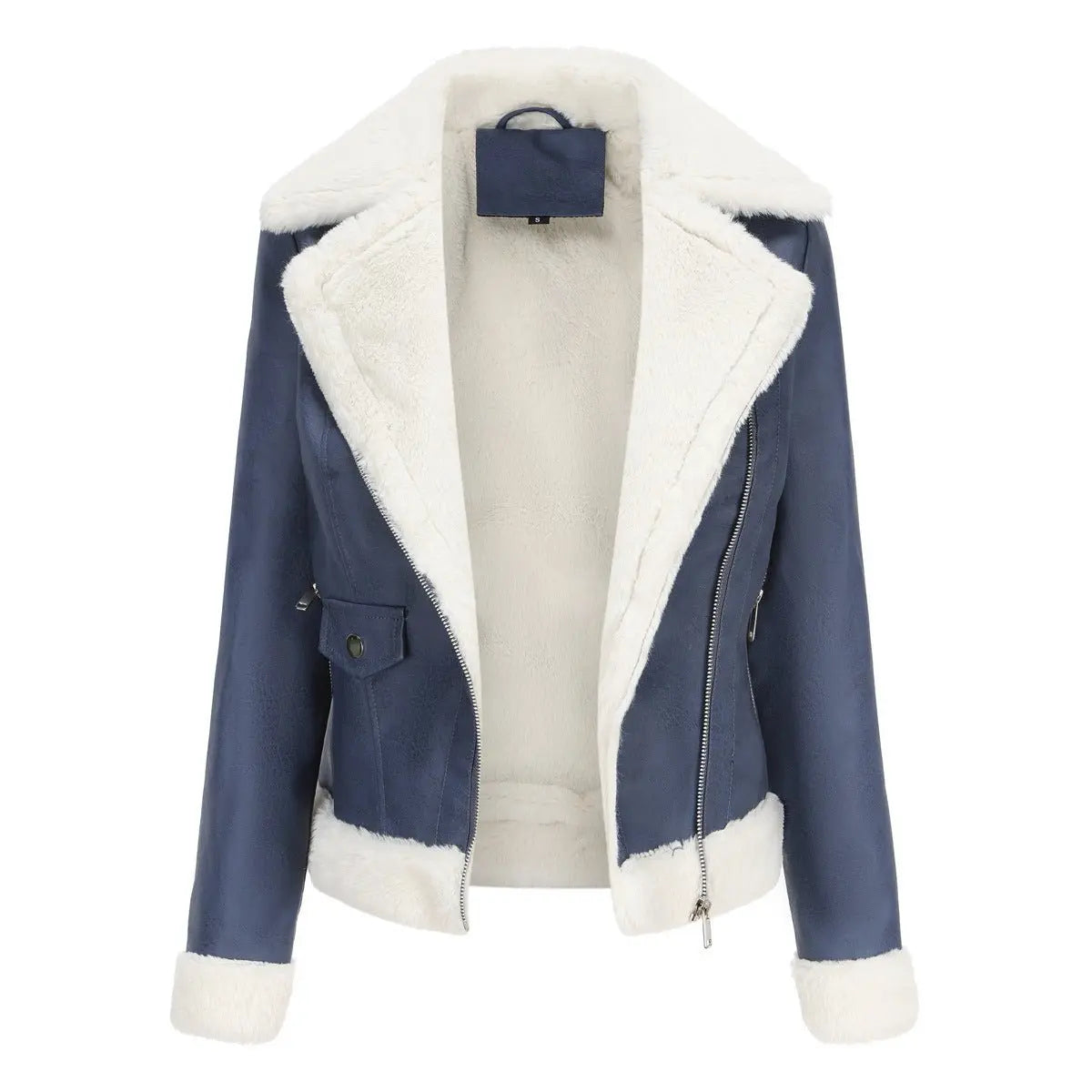 Autumn and winter fleece leather women's warm long-sleeved lapel coat jacket nowadaysfashion