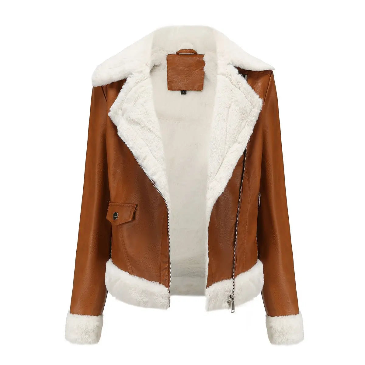Autumn and winter fleece leather women's warm long-sleeved lapel coat jacket nowadaysfashion