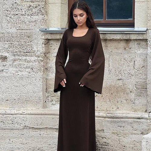 Autumn Fashion Loose U-neck Back Tie Long Sleeve Dress nowadaysfashion