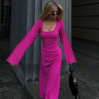 Autumn Fashion Loose U-neck Back Tie Long Sleeve Dress nowadaysfashion