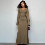 Autumn Fashion Loose U-neck Back Tie Long Sleeve Dress nowadaysfashion