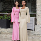 Autumn Fashion Loose U-neck Back Tie Long Sleeve Dress nowadaysfashion