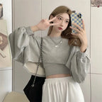 Autumn Two Piece Suit Hoodies Women Loose Bat Sleeve Tops Fashion Popular Crop Sweatshirts+Camis nowadaysfashion
