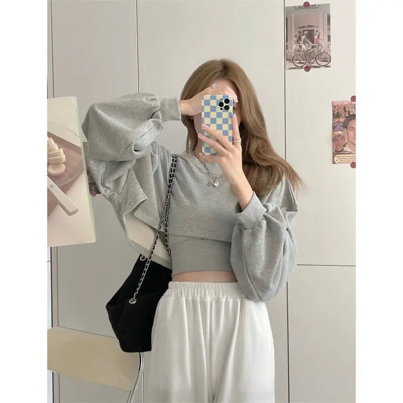 Autumn Two Piece Suit Hoodies Women Loose Bat Sleeve Tops Fashion Popular Crop Sweatshirts+Camis - Blade & Thread