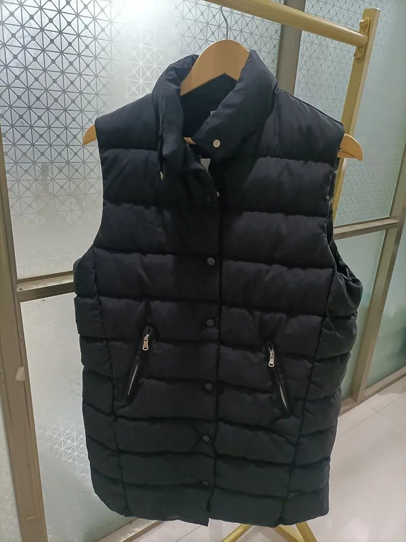 Autumn Winter Coat Women's Solid Loose Vest Stand Collar Long Vest Bodywarm Cotton Padded nowadaysfashion