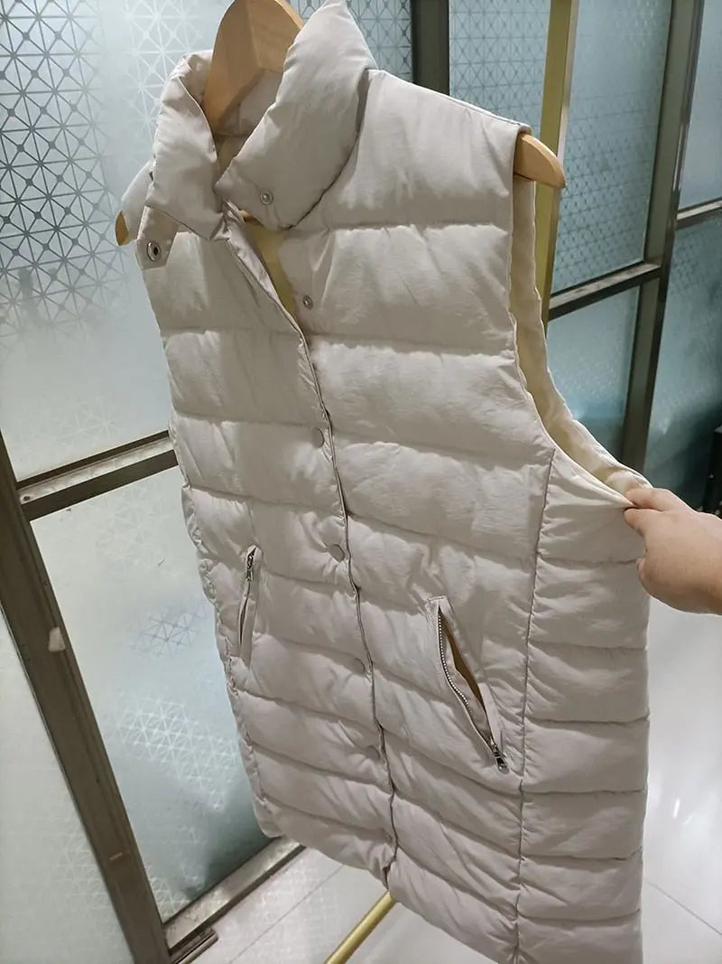 Autumn Winter Coat Women's Solid Loose Vest Stand Collar Long Vest Bodywarm Cotton Padded - Blade & Thread