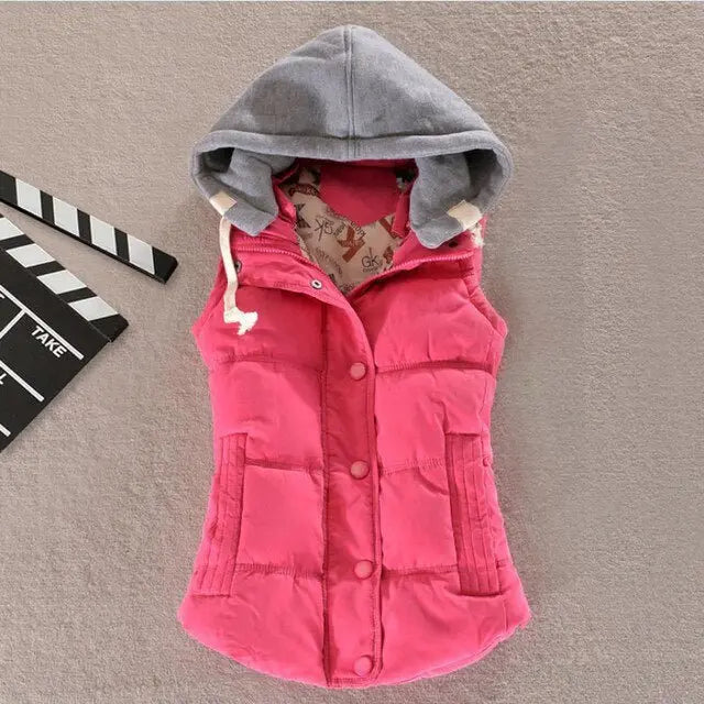 Autumn Winter Cotton Vest Women Sleeveless Hooded Casual Coat nowadaysfashion