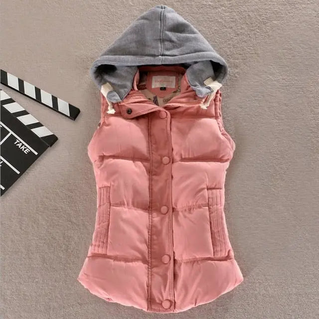 Autumn Winter Cotton Vest Women Sleeveless Hooded Casual Coat nowadaysfashion