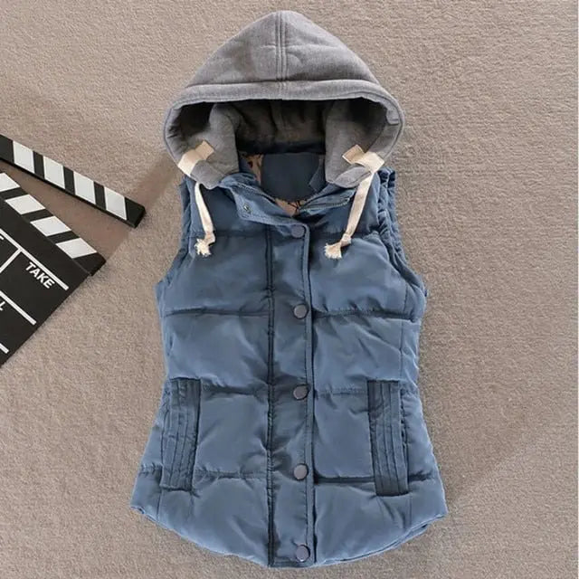 Autumn Winter Cotton Vest Women Sleeveless Hooded Casual Coat nowadaysfashion
