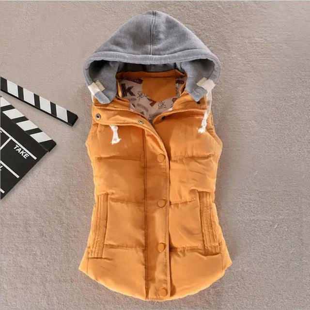 Autumn Winter Cotton Vest Women Sleeveless Hooded Casual Coat - Blade & Thread