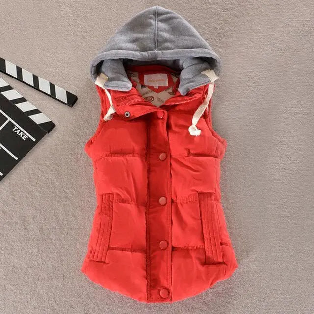 Autumn Winter Cotton Vest Women Sleeveless Hooded Casual Coat - Blade & Thread