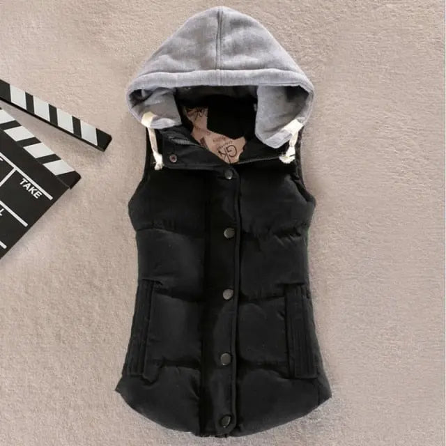 Autumn Winter Cotton Vest Women Sleeveless Hooded Casual Coat nowadaysfashion