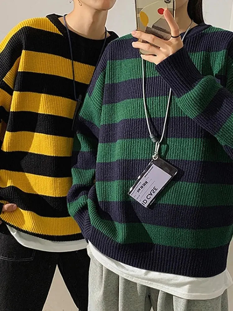 Autumn Winter Knitted Striped Sweater Casual Oversized Pullovers Sweaters - Blade & Thread