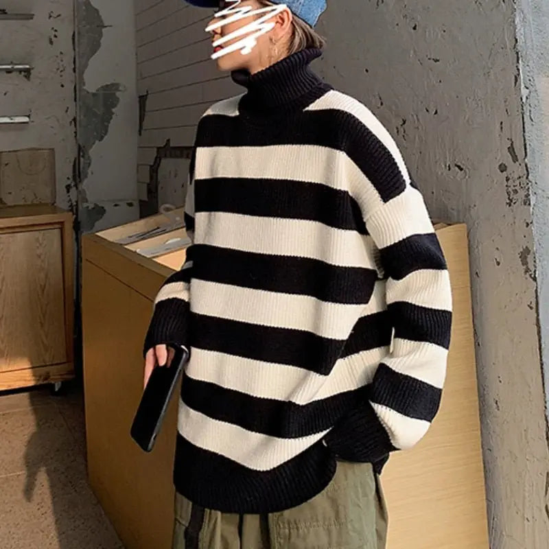 Autumn Winter Knitted Striped Sweater Casual Oversized Pullovers Sweaters nowadaysfashion