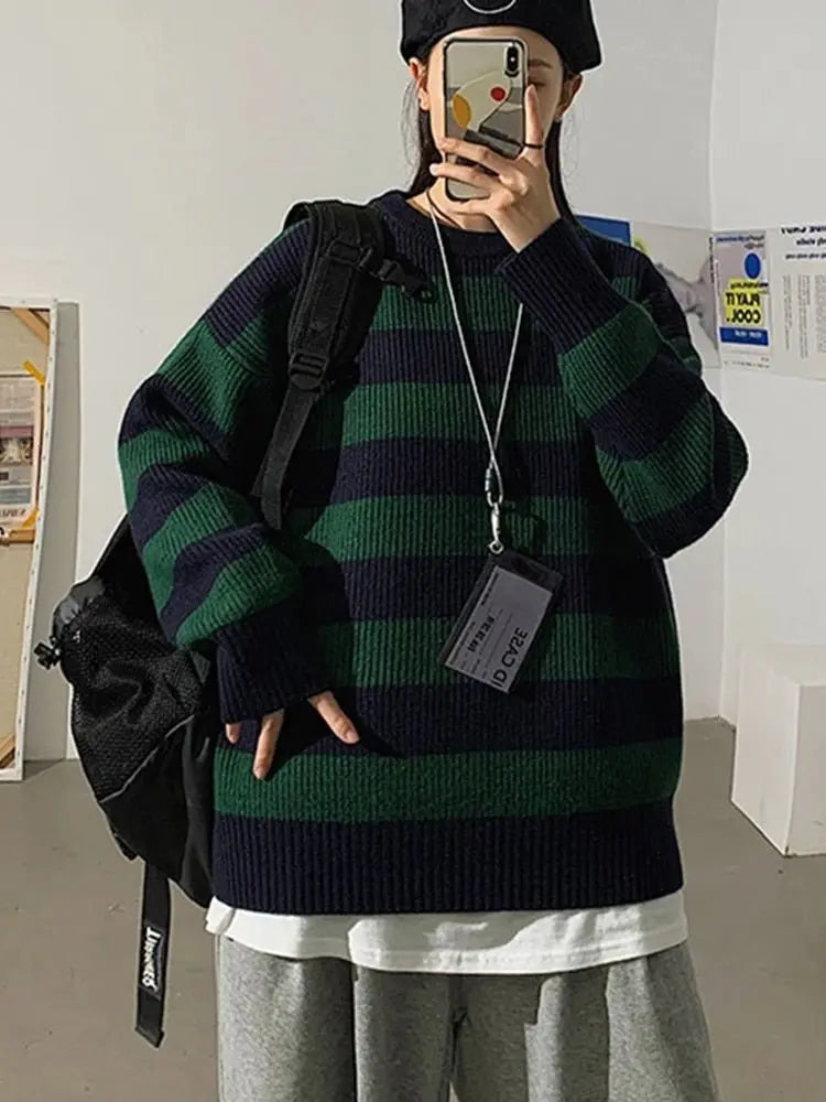 Autumn Winter Knitted Striped Sweater Casual Oversized Pullovers Sweaters - Blade & Thread
