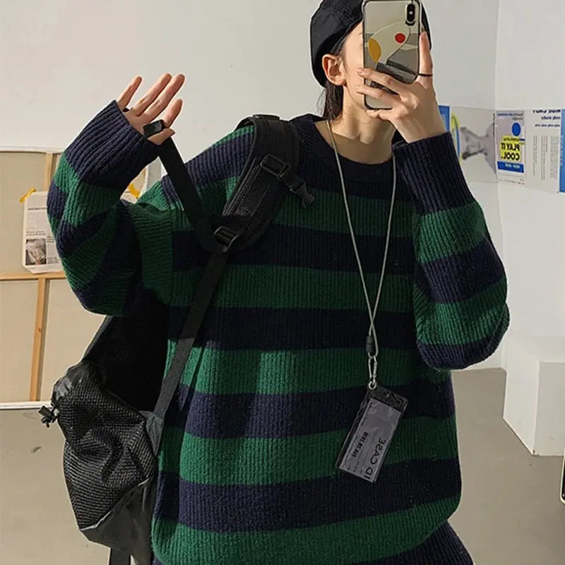 Autumn Winter Knitted Striped Sweater Casual Oversized Pullovers Sweaters - Blade & Thread
