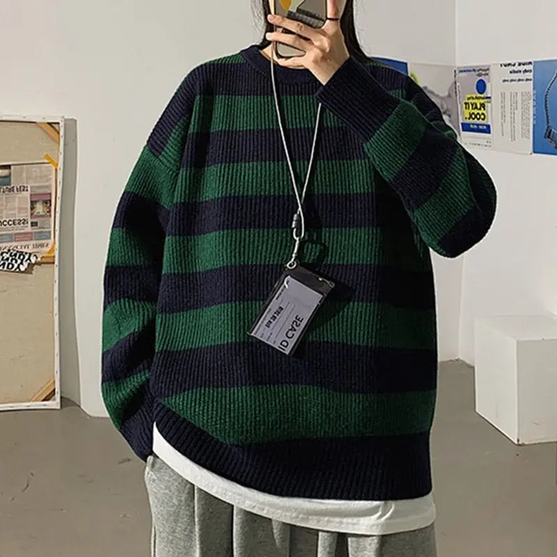 Autumn Winter Knitted Striped Sweater Casual Oversized Pullovers Sweaters - Blade & Thread