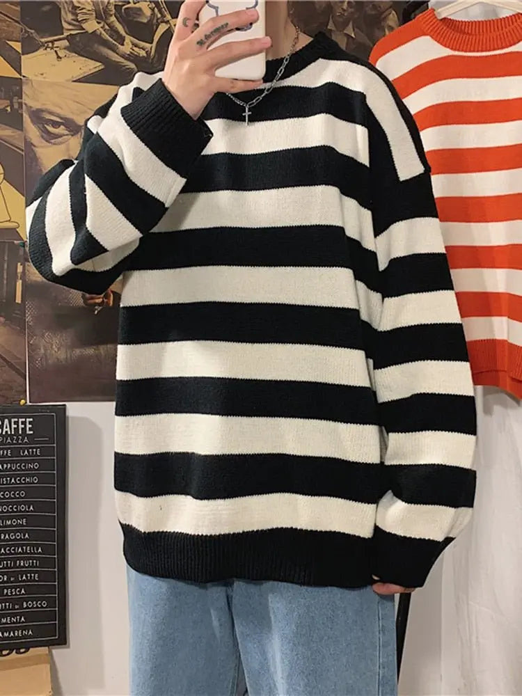 Autumn Winter Knitted Striped Sweater Casual Oversized Pullovers Sweaters - Blade & Thread