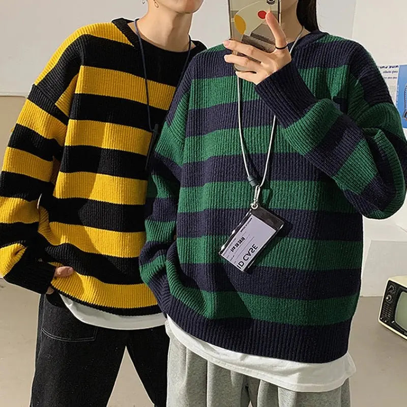 Autumn Winter Knitted Striped Sweater Casual Oversized Pullovers Sweaters - Blade & Thread