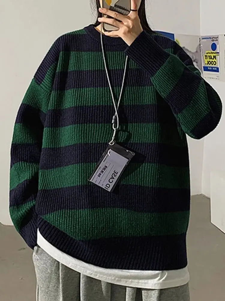 Autumn Winter Knitted Striped Sweater Casual Oversized Pullovers Sweaters - Blade & Thread