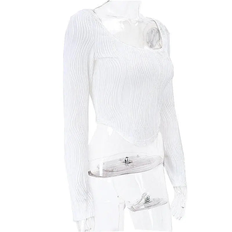 Autumn & Winter long-sleeved U-neck water ripple slim fit top T-shirt - Blade & Thread