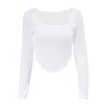 Autumn & Winter long-sleeved U-neck water ripple slim fit top T-shirt nowadaysfashion