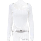Autumn & Winter long-sleeved U-neck water ripple slim fit top T-shirt nowadaysfashion