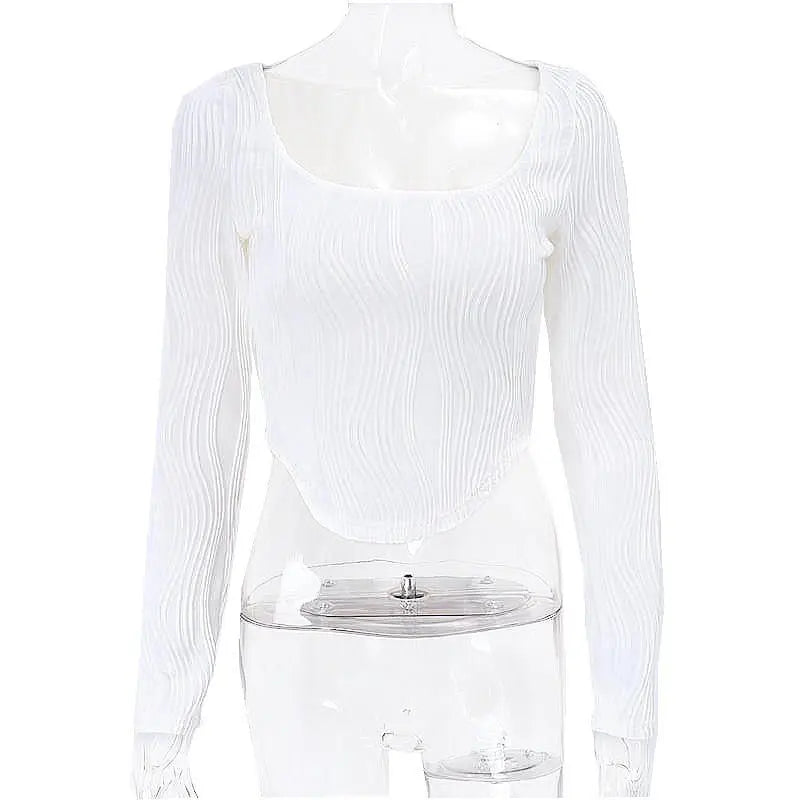 Autumn & Winter long-sleeved U-neck water ripple slim fit top T-shirt - Blade & Thread