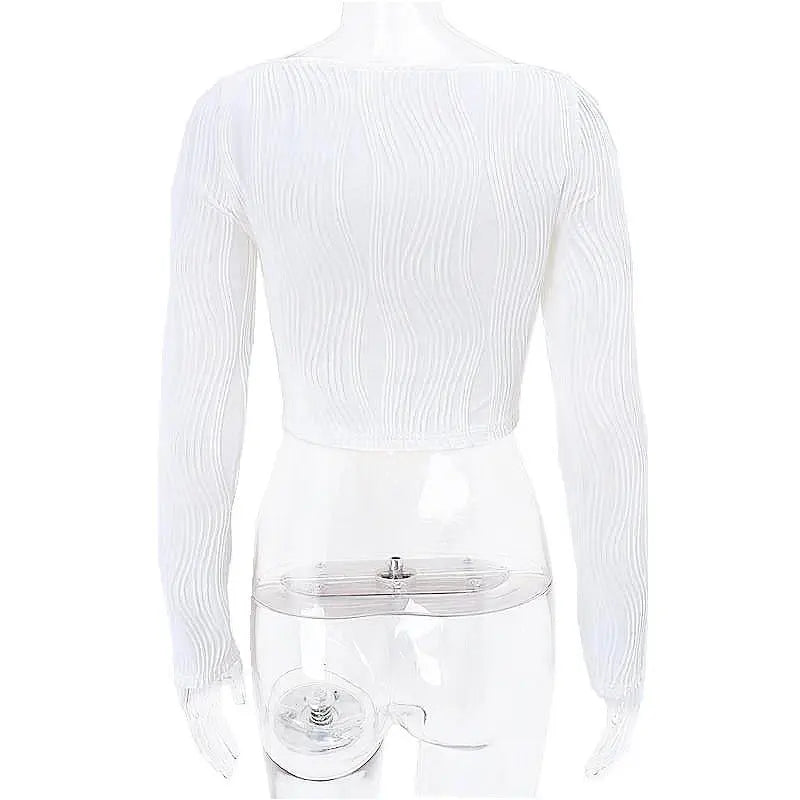 Autumn & Winter long-sleeved U-neck water ripple slim fit top T-shirt nowadaysfashion