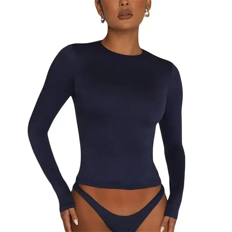 Autumn Winter Y2k Crop Women Long Sleeve T Shirt O Neck Slim Fit Pullovers - Blade & Thread