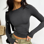 Autumn Winter Y2k Crop Women Long Sleeve T Shirt O Neck Slim Fit Pullovers nowadaysfashion