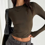 Autumn Winter Y2k Crop Women Long Sleeve T Shirt O Neck Slim Fit Pullovers nowadaysfashion