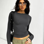 Autumn Winter Y2k Crop Women Long Sleeve T Shirt O Neck Slim Fit Pullovers nowadaysfashion