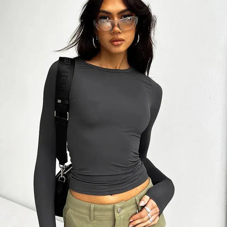 Autumn Winter Y2k Crop Women Long Sleeve T Shirt O Neck Slim Fit Pullovers nowadaysfashion
