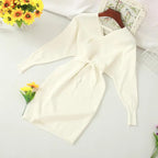 Autumn Women Sexy Elegant Knitted Dress Backless V Neck Sash Tie Up High Waist Dresses nowadaysfashion